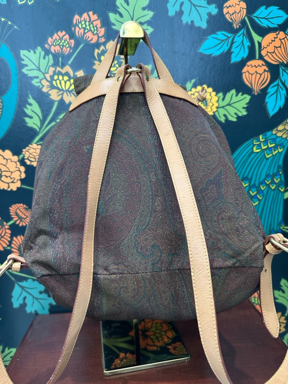 Etro Milano Vintage Paisley Backpack Leather Trim Boho Luxury Italy - Picture 10 of 13